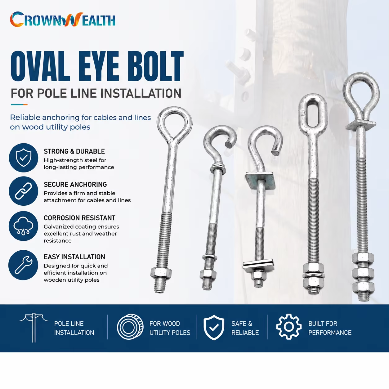 Pole Line Hardware Galvanized Straight Hook Threaded Assembly Pigtail Bolts Oval Eye Bolt Pole Line Hardware Galvanized Straight Hook Threaded Assembly Pigtail Bolts Oval Eye Bolt