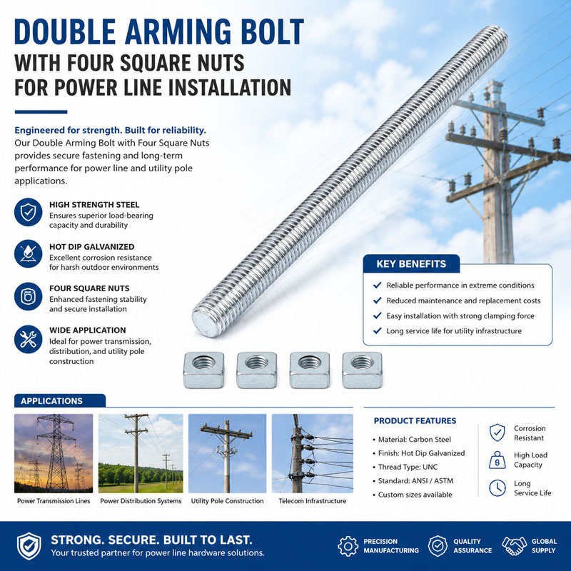 Galvanized Double End Through Bolts for Electrical & Telecom Poles
