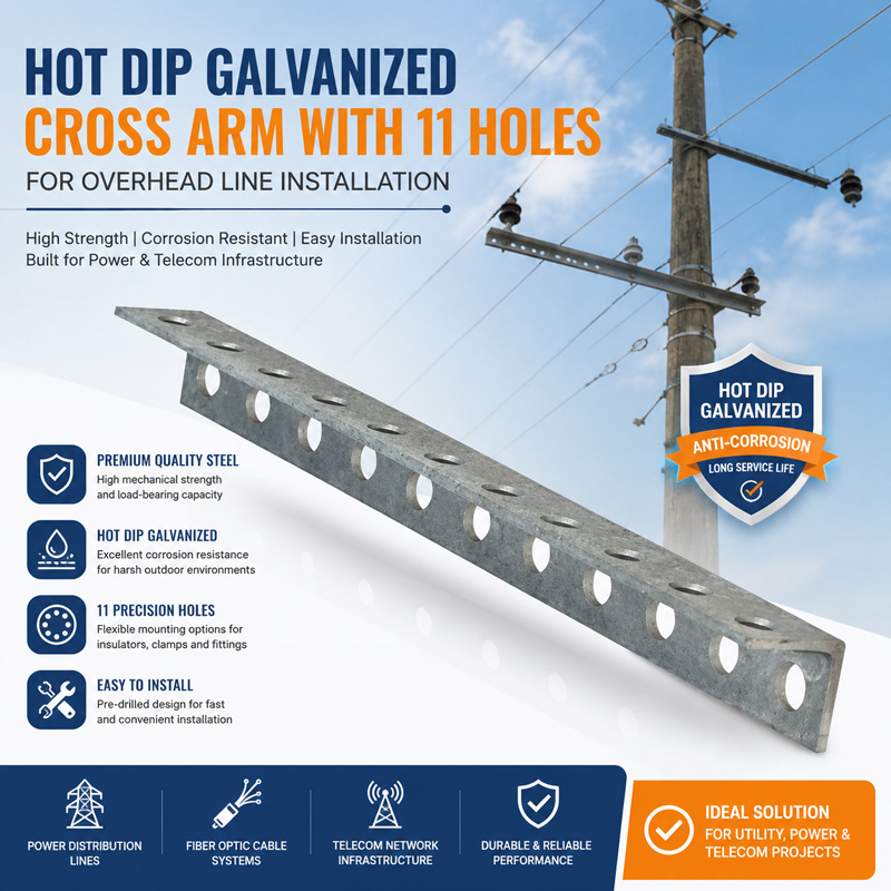 Overhead Power Telecom Crossarm Support Drop Cable 11 Holes Mount Angle Steel Bracket Cross Arm