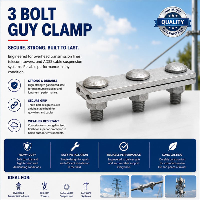 Custom Galvanized Steel Line Cable Clamp Three Bolt Guy Straight Adss Cable Suspension Guy Clamp