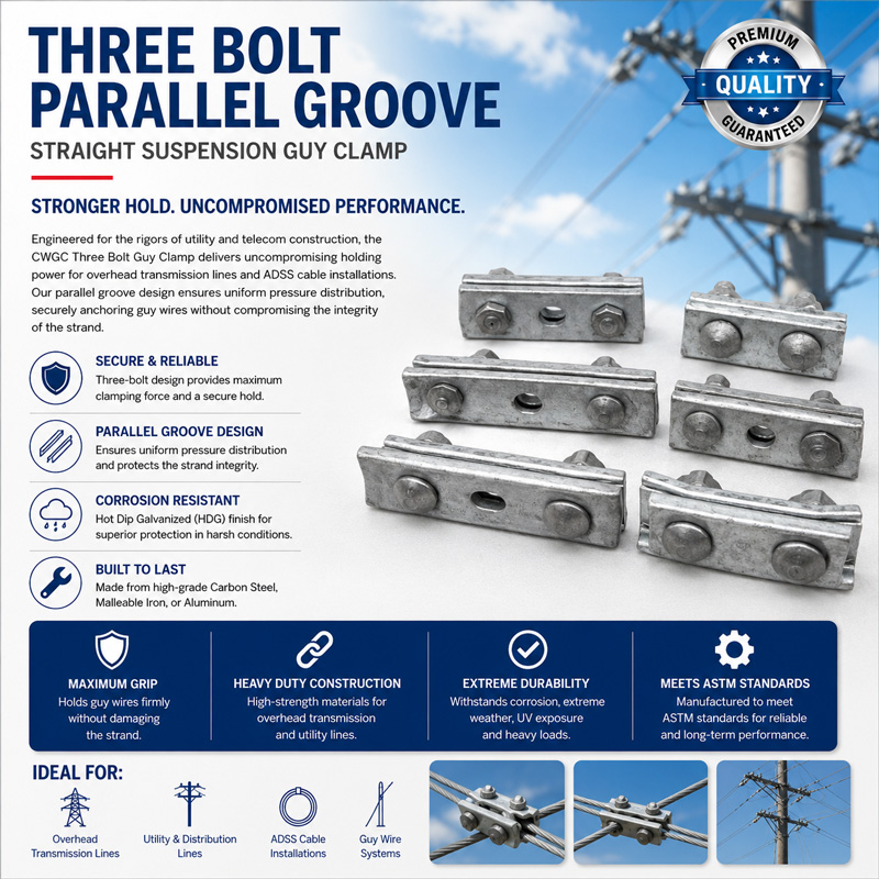 Adss Cable Pole Line Dead End Three Bolt Parallel Groove Straight Suspension Guy Clamp