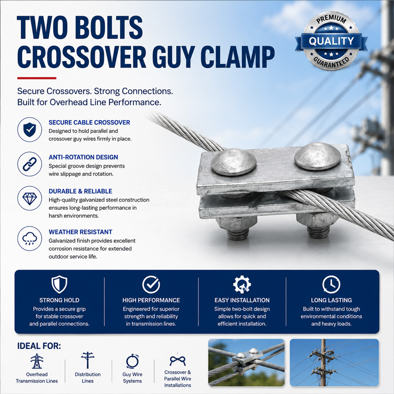 Pole Line Hardware Galvanized Steel Wire Clamp Straight Two Bolts Suspension Crossover Guy Clamp