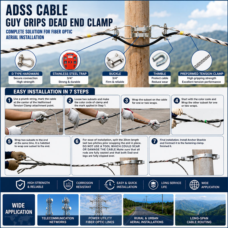 Durable Fiber Cable Guy Grip for Outdoor Telecom Cable Applications